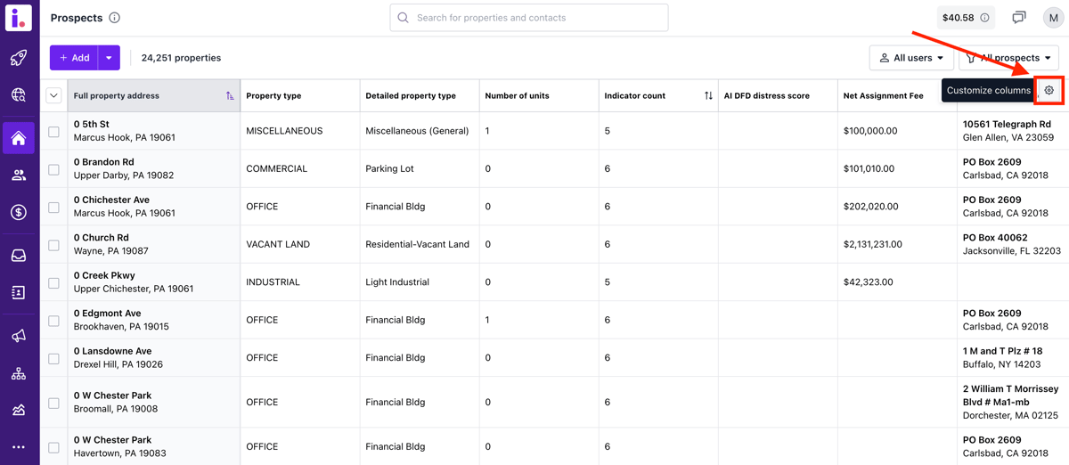 Viewing and exporting custom fields in table view
