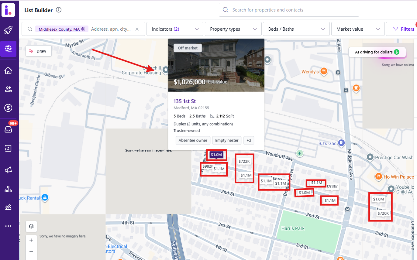 Exploring Property Pins on the Map in List Builder